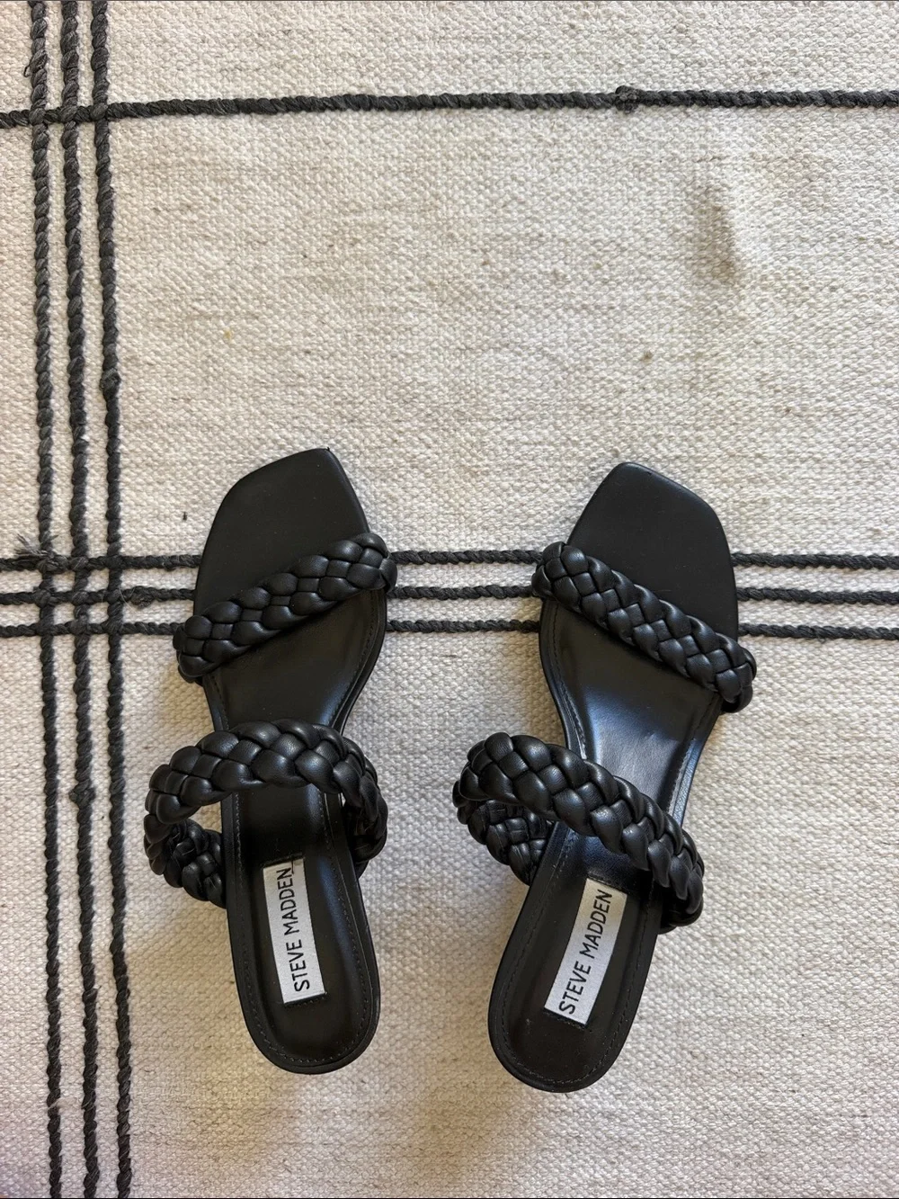 Steve Madden Black Braided Double-Strap Slide Heels